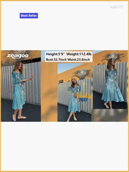 Floral Midi Dress with Pockets 3/4 Sleeve Casual Summer Dress - Picture 6 of 7